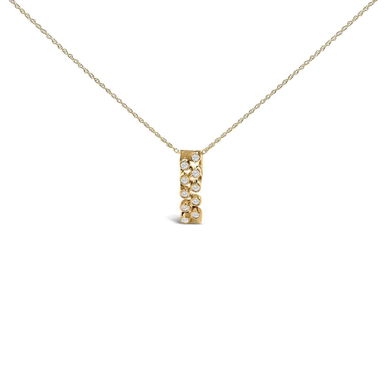 14K Yellow Gold Bezel Set 1/7 Cttw Diamond Vertical Bar Pendant Necklace  DestGlow