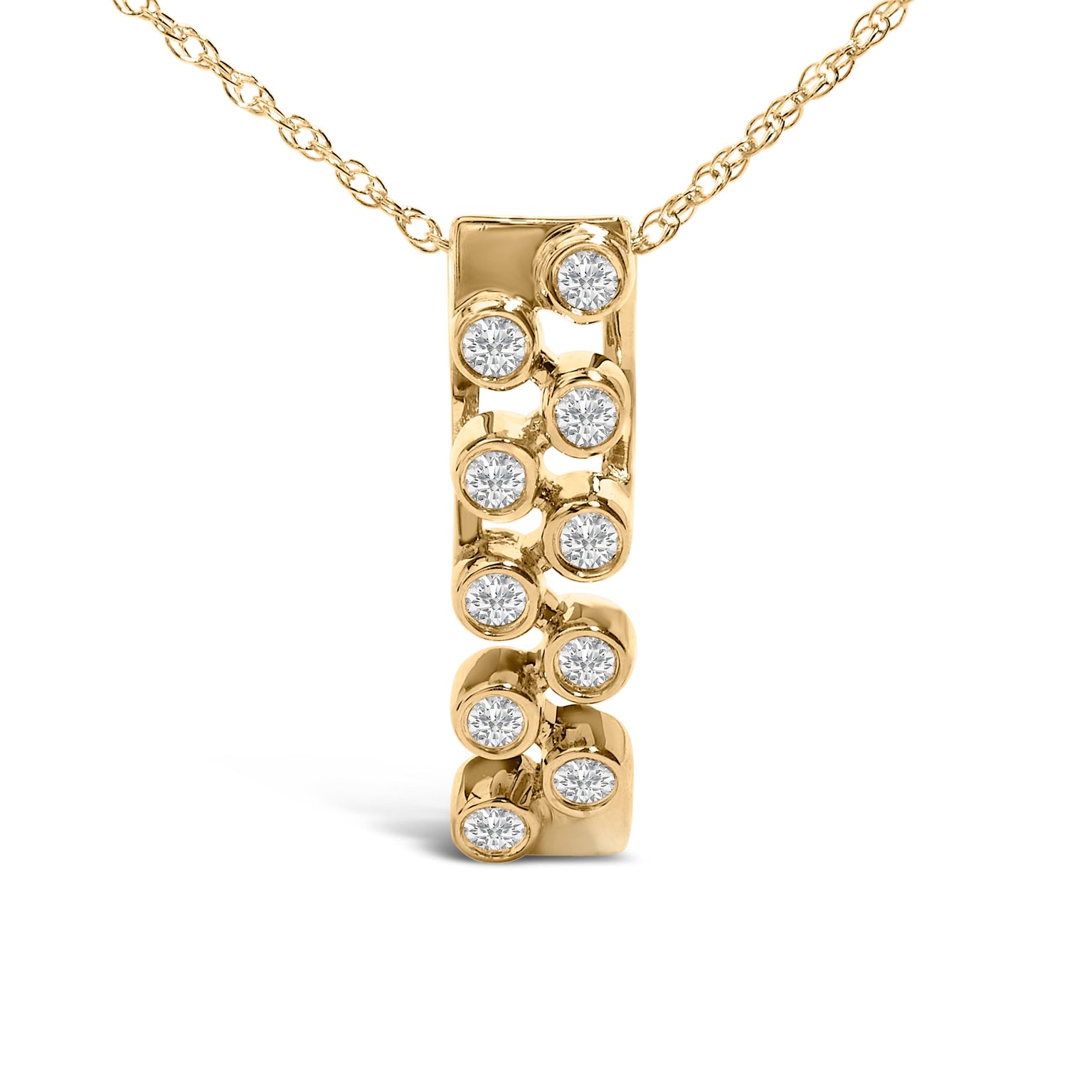 14K Yellow Gold Bezel Set 1/7 Cttw Diamond Vertical Bar Pendant Necklace  DestGlow