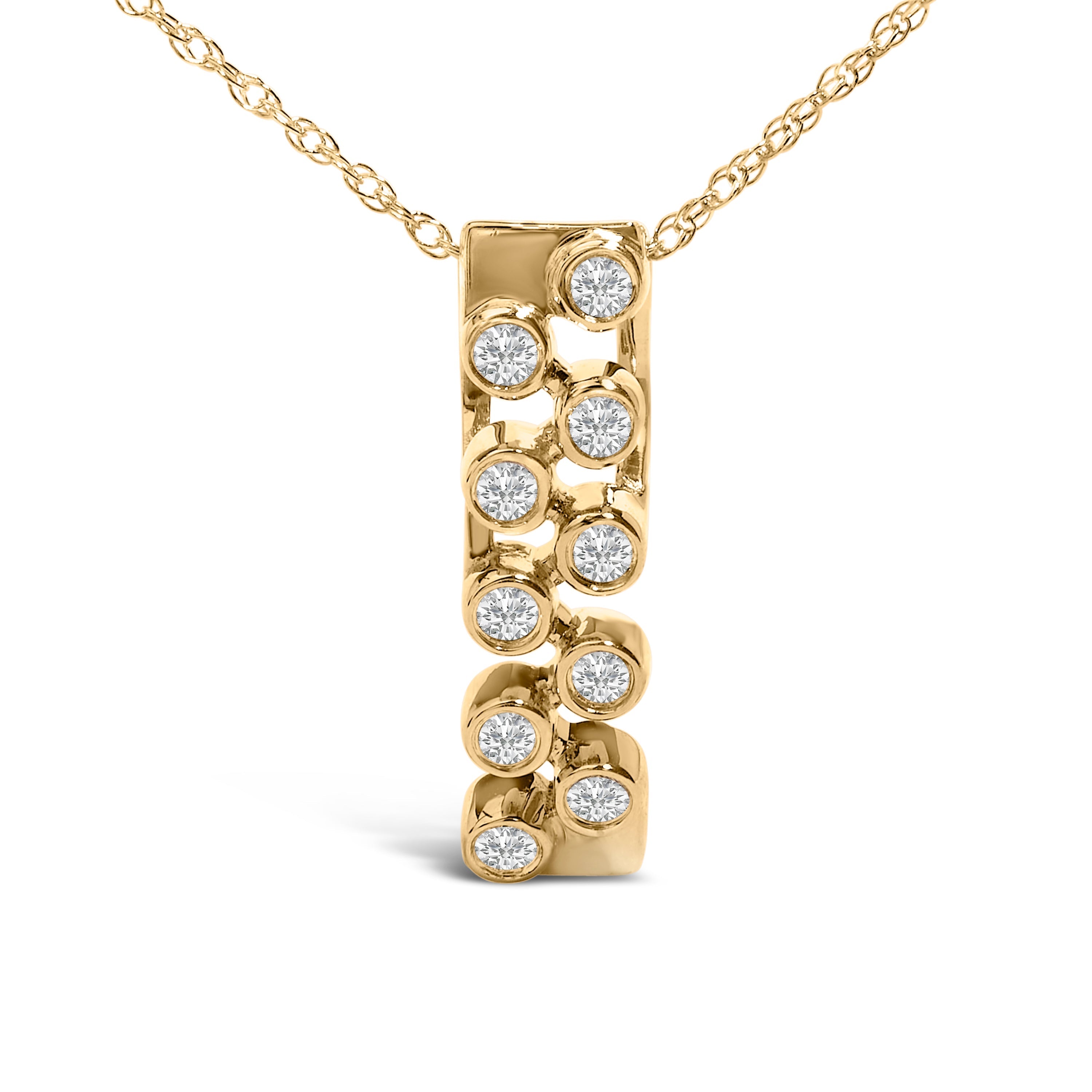 14K Yellow Gold Bezel Set 1/7 Cttw Diamond Vertical Bar Pendant Necklace  DestGlow