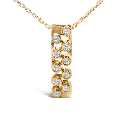 14K Yellow Gold Bezel Set 1/7 Cttw Diamond Vertical Bar Pendant Necklace  DestGlow
