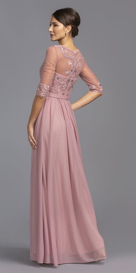 CLEARANCE - Aspeed USA M2078 Sheer Mid-Length Sleeve Long Dress (Size M) by DiscountDressShop