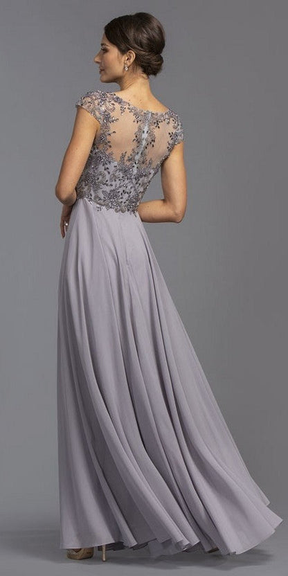 CLEARANCE - Aspeed USA M2100 Illusion Bodice Beaded A-line Dress (Size L) by DiscountDressShop