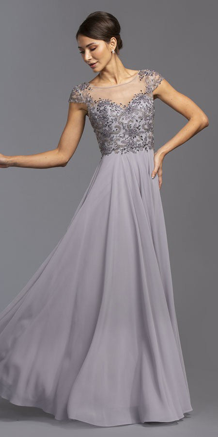 CLEARANCE - Aspeed USA M2100 Illusion Bodice Beaded A-line Dress (Size L) by DiscountDressShop