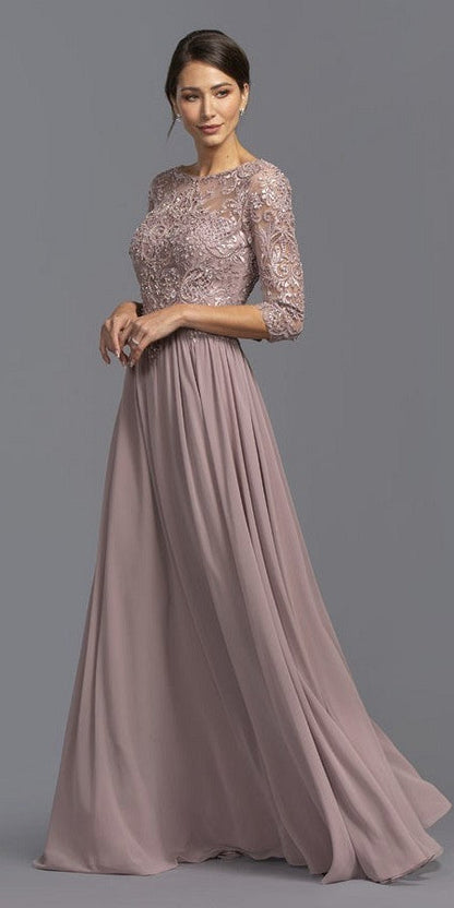 CLEARANCE - Aspeed M2340 Appliqued Mid-Length Long Formal Dress (Size Large) by DiscountDressShop