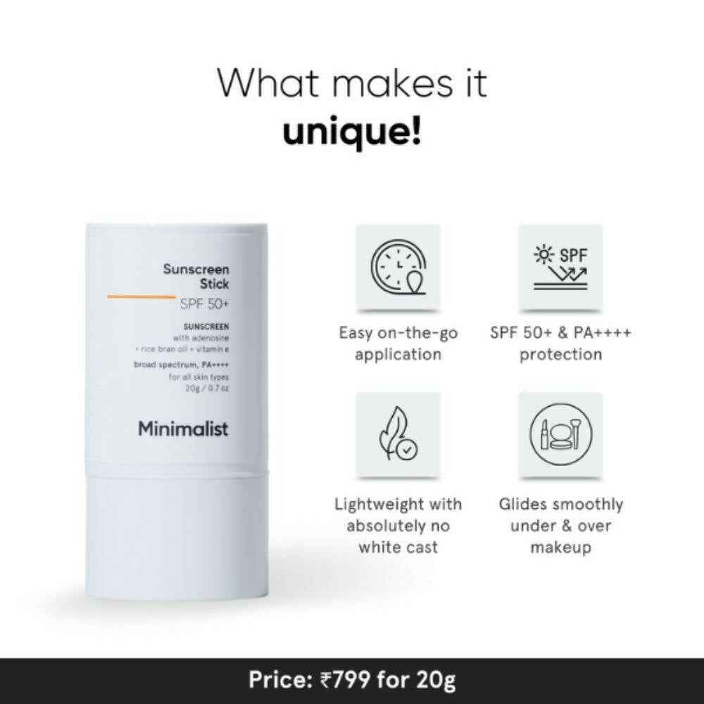 Minimalist SPF 50 Sunscreen Stick PA++++ With Adenosine, Rice Bran Oil &amp; Vitamin E