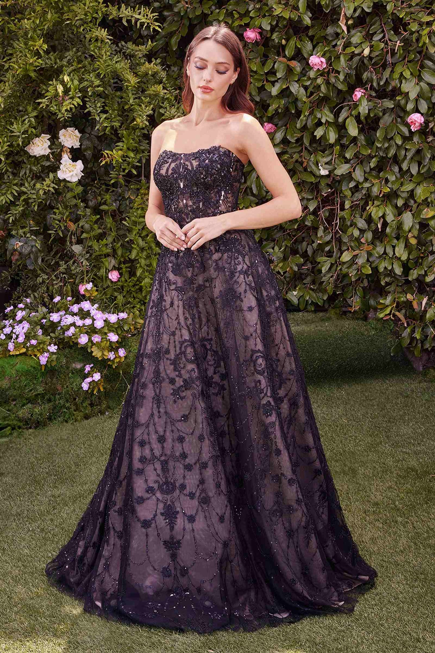 Andrea &amp; Leo MA104 Strapless Embroidered Ball Gown With Removable Jacket