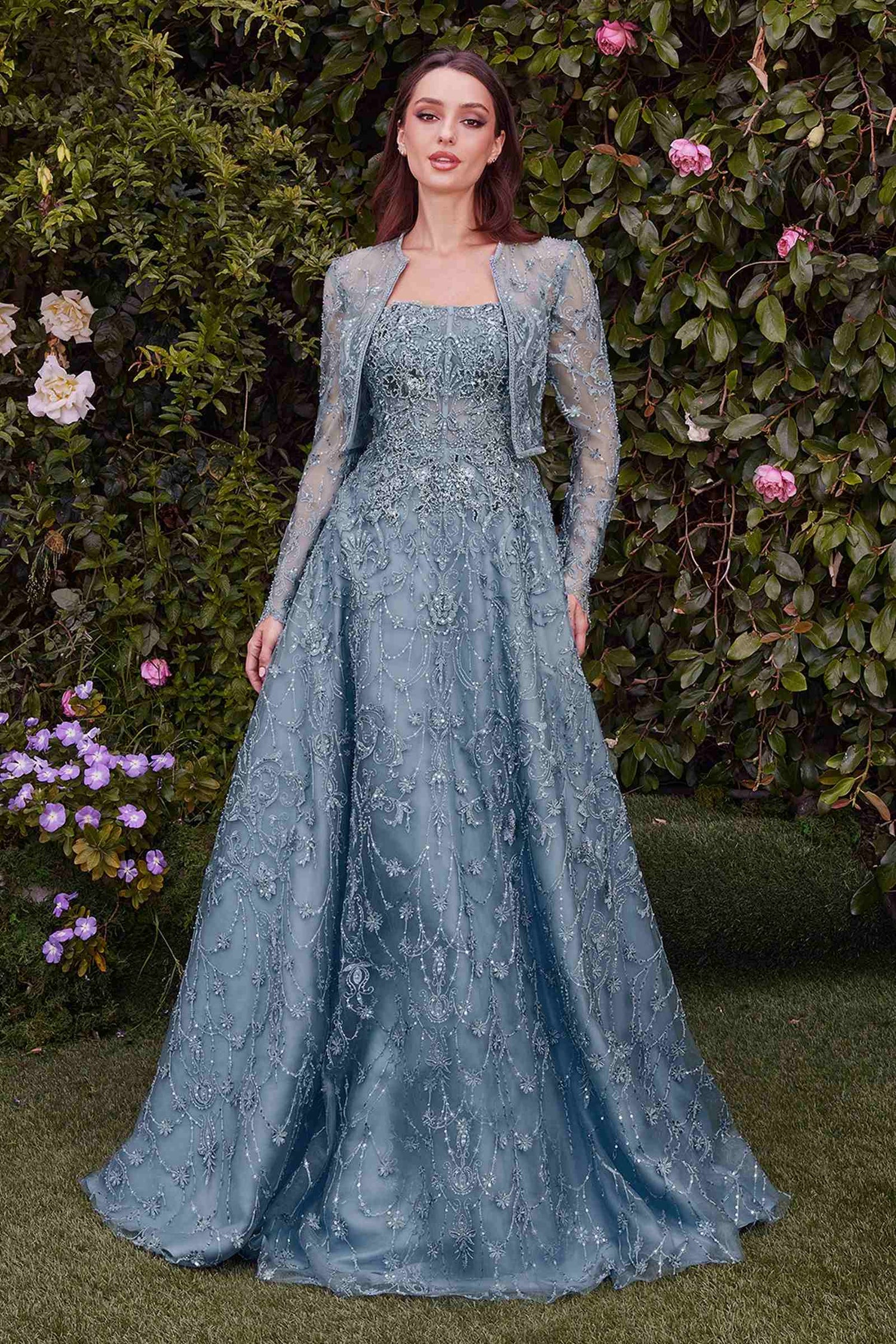 Andrea &amp; Leo MA104 Strapless Embroidered Ball Gown With Removable Jacket