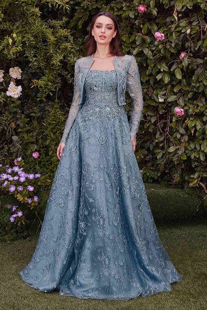 Andrea &amp; Leo MA104 Strapless Embroidered Ball Gown With Removable Jacket