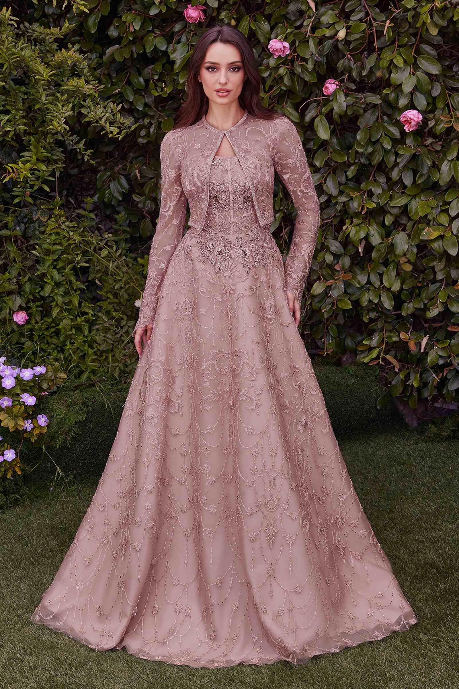 Andrea &amp; Leo MA104 Strapless Embroidered Ball Gown With Removable Jacket