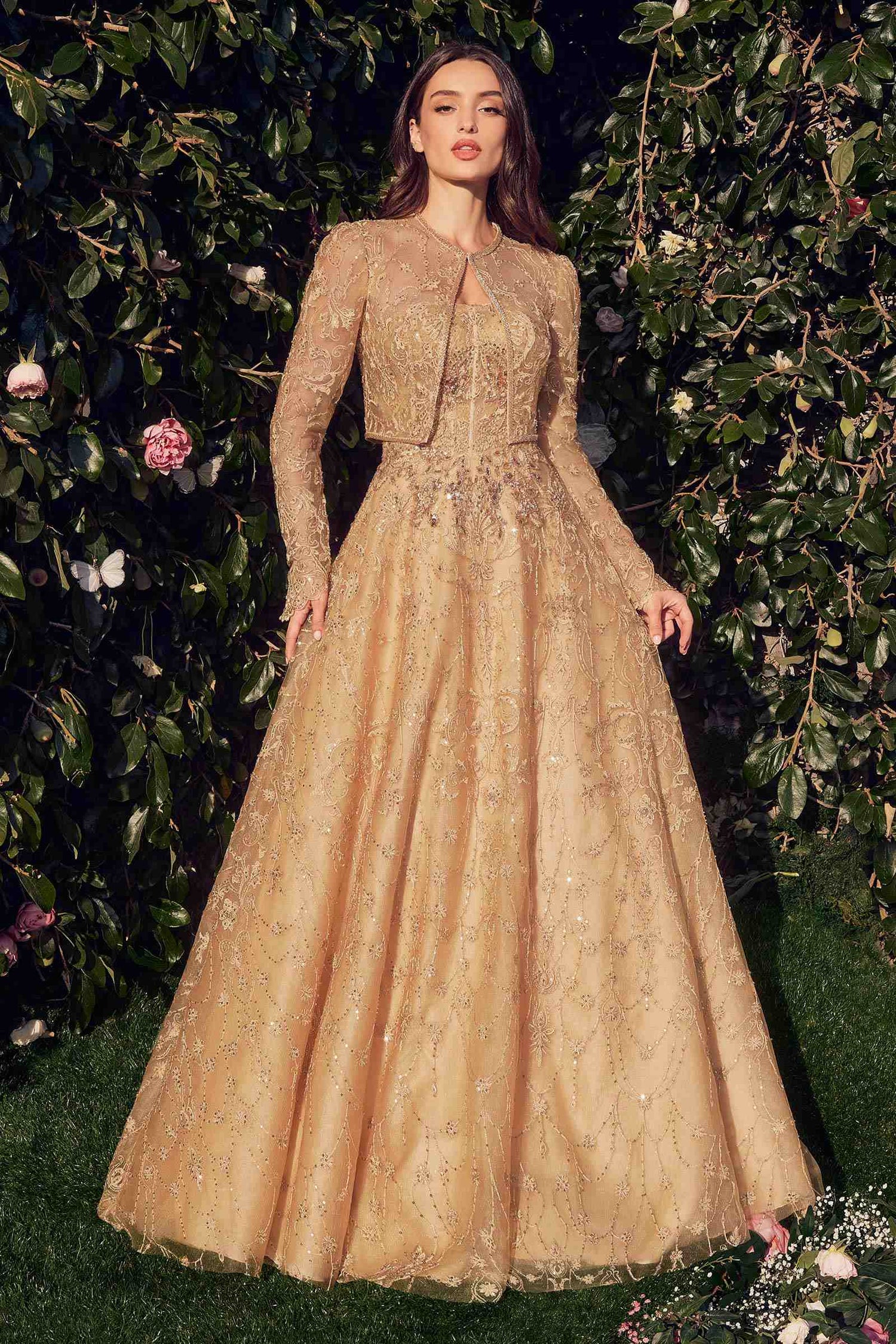 Andrea &amp; Leo MA104 Strapless Embroidered Ball Gown With Removable Jacket