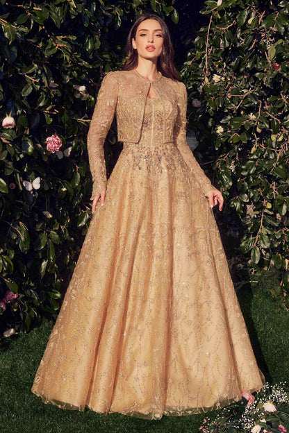 Andrea &amp; Leo MA104 Strapless Embroidered Ball Gown With Removable Jacket
