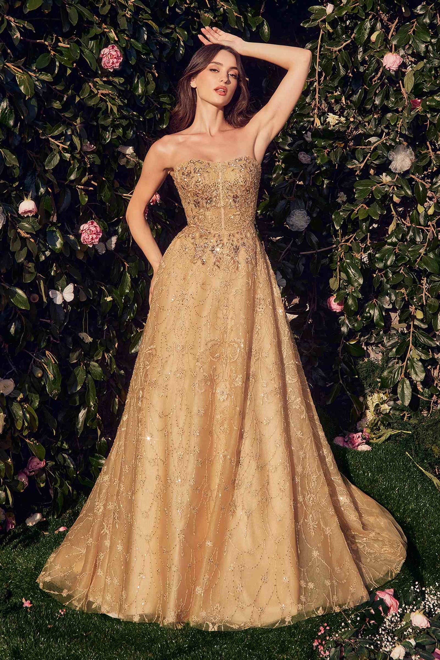 Andrea &amp; Leo MA104 Strapless Embroidered Ball Gown With Removable Jacket