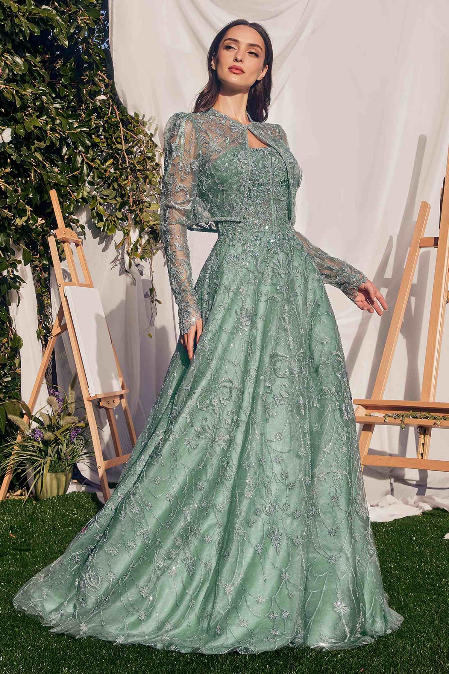 Andrea &amp; Leo MA104 Strapless Embroidered Ball Gown With Removable Jacket
