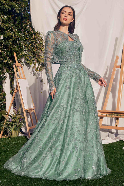 Andrea &amp; Leo MA104 Strapless Embroidered Ball Gown With Removable Jacket