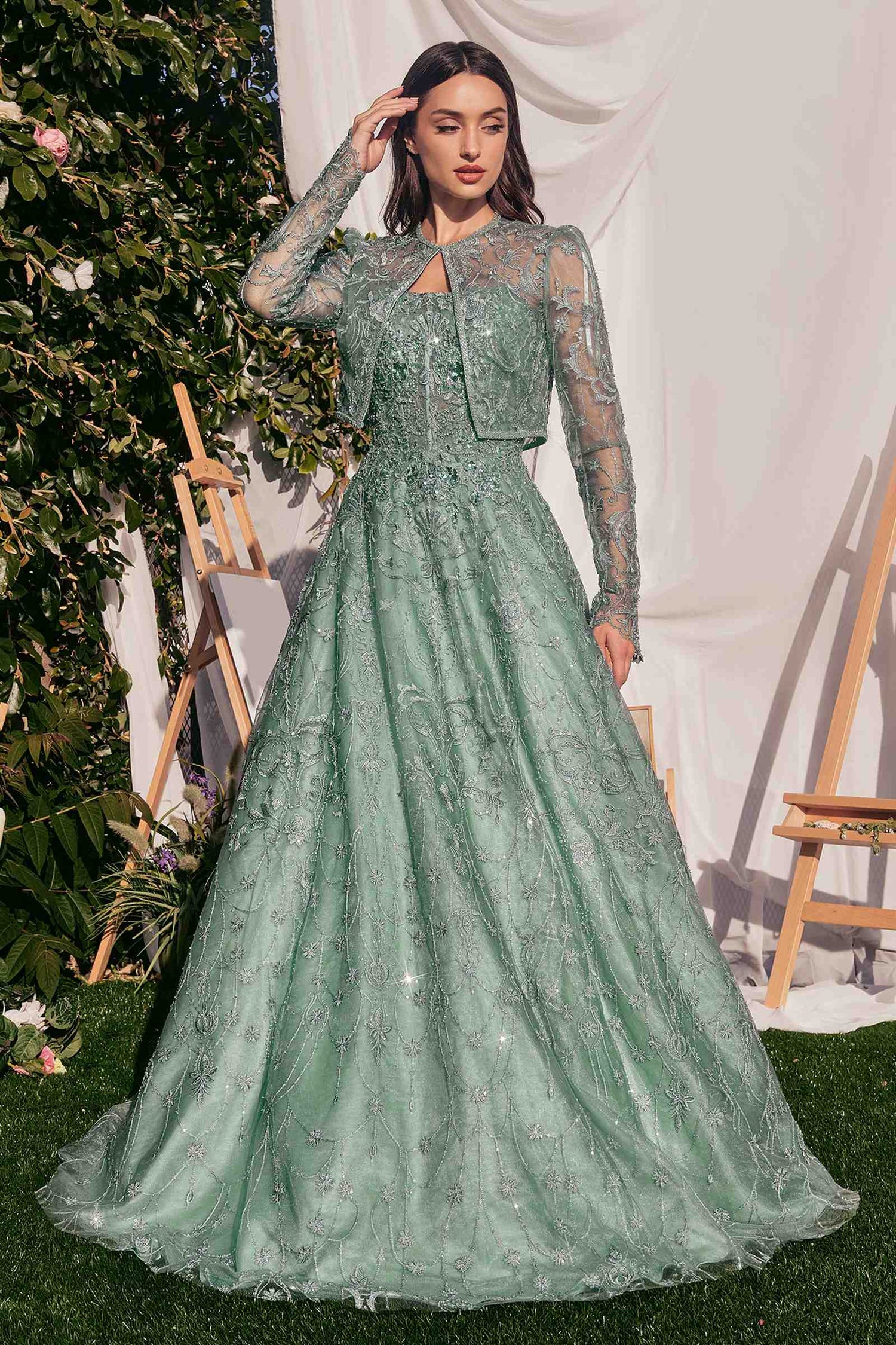 Andrea &amp; Leo MA104 Strapless Embroidered Ball Gown With Removable Jacket