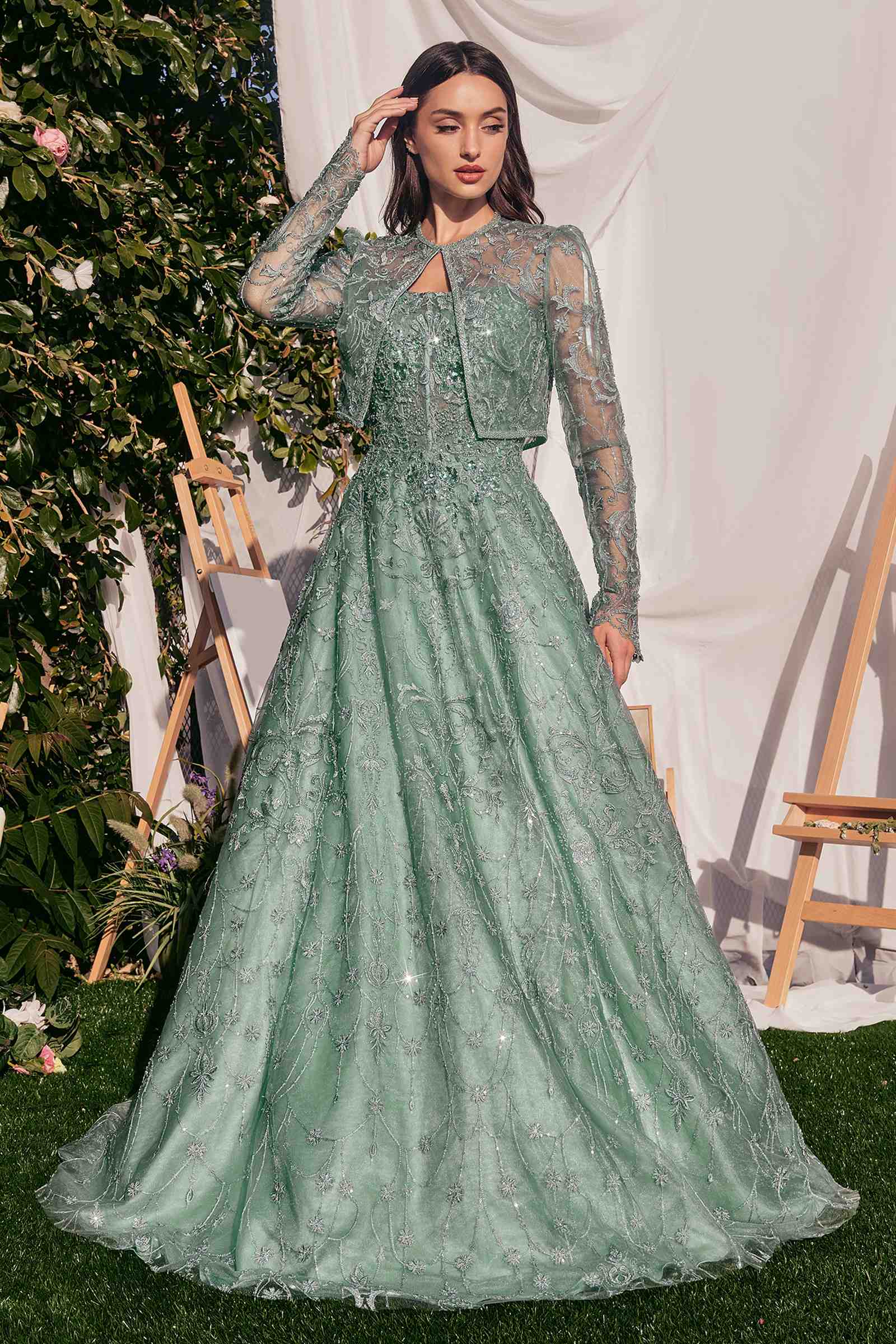 Andrea &amp; Leo MA104 Strapless Embroidered Ball Gown With Removable Jacket