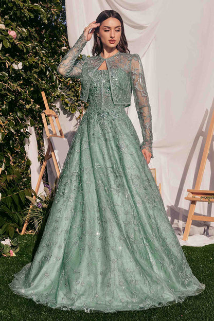 Andrea &amp; Leo MA104 Strapless Embroidered Ball Gown With Removable Jacket