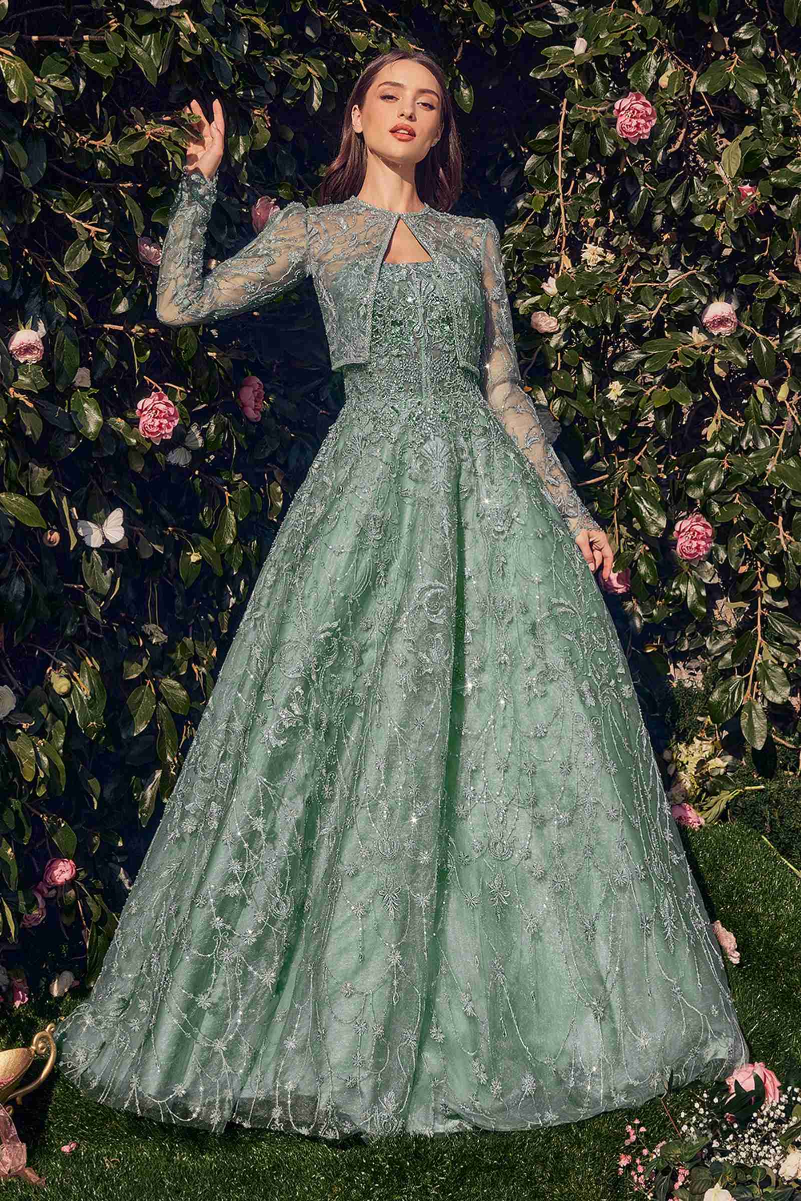 Andrea &amp; Leo MA104 Strapless Embroidered Ball Gown With Removable Jacket