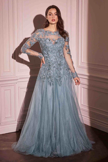 Andrea &amp; Leo MA108 Dress Lace Layered Tulle Long Sleeve Gown