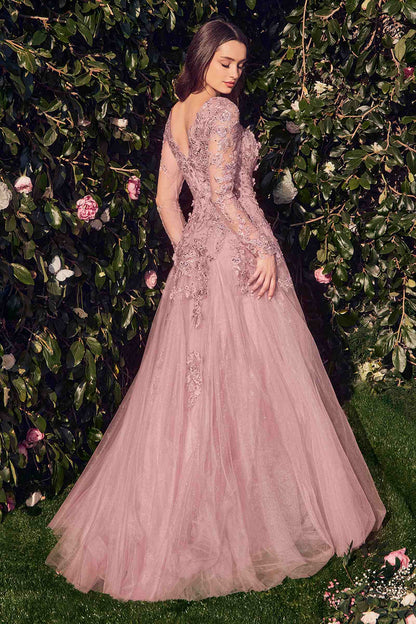 Andrea &amp; Leo MA108 Dress Lace Layered Tulle Long Sleeve Gown