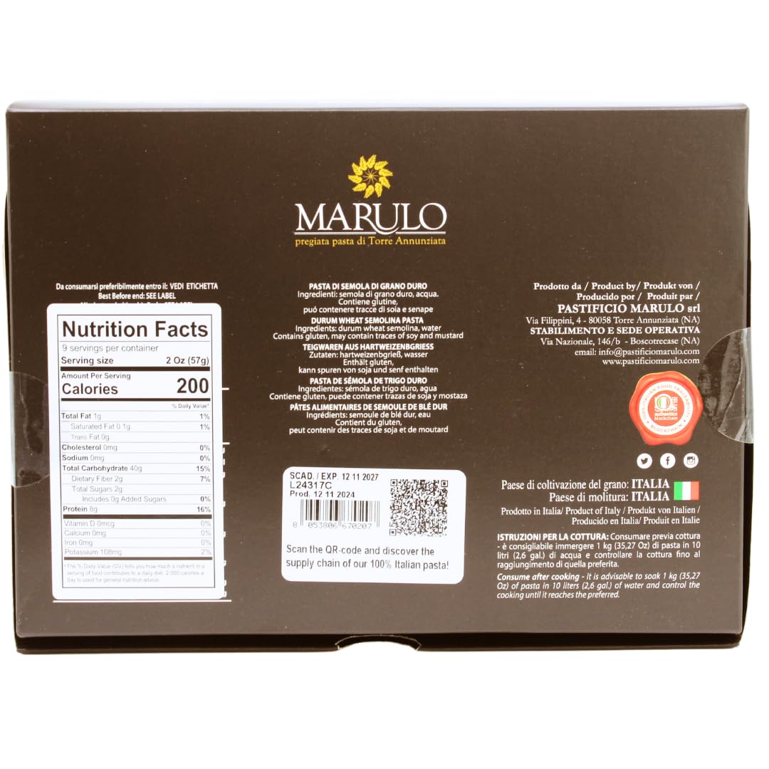 Marulo Fusilloni Italian Artisan Pasta 500g – Bronze Cut Durum Wheat Pasta from Naples, Italy