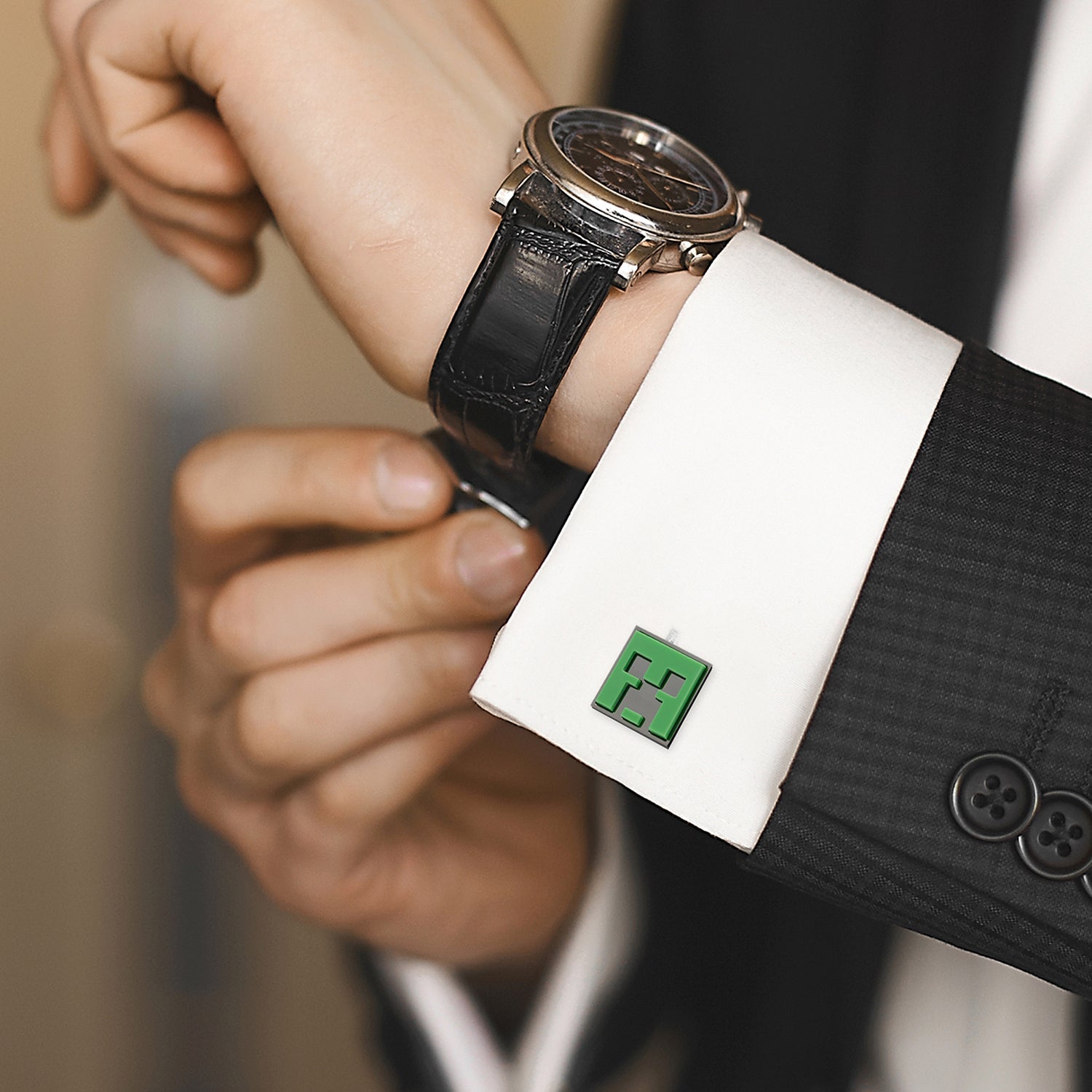 Minecraft Creeper and TNT Gunmetal Cufflinks by Cufflinks.com