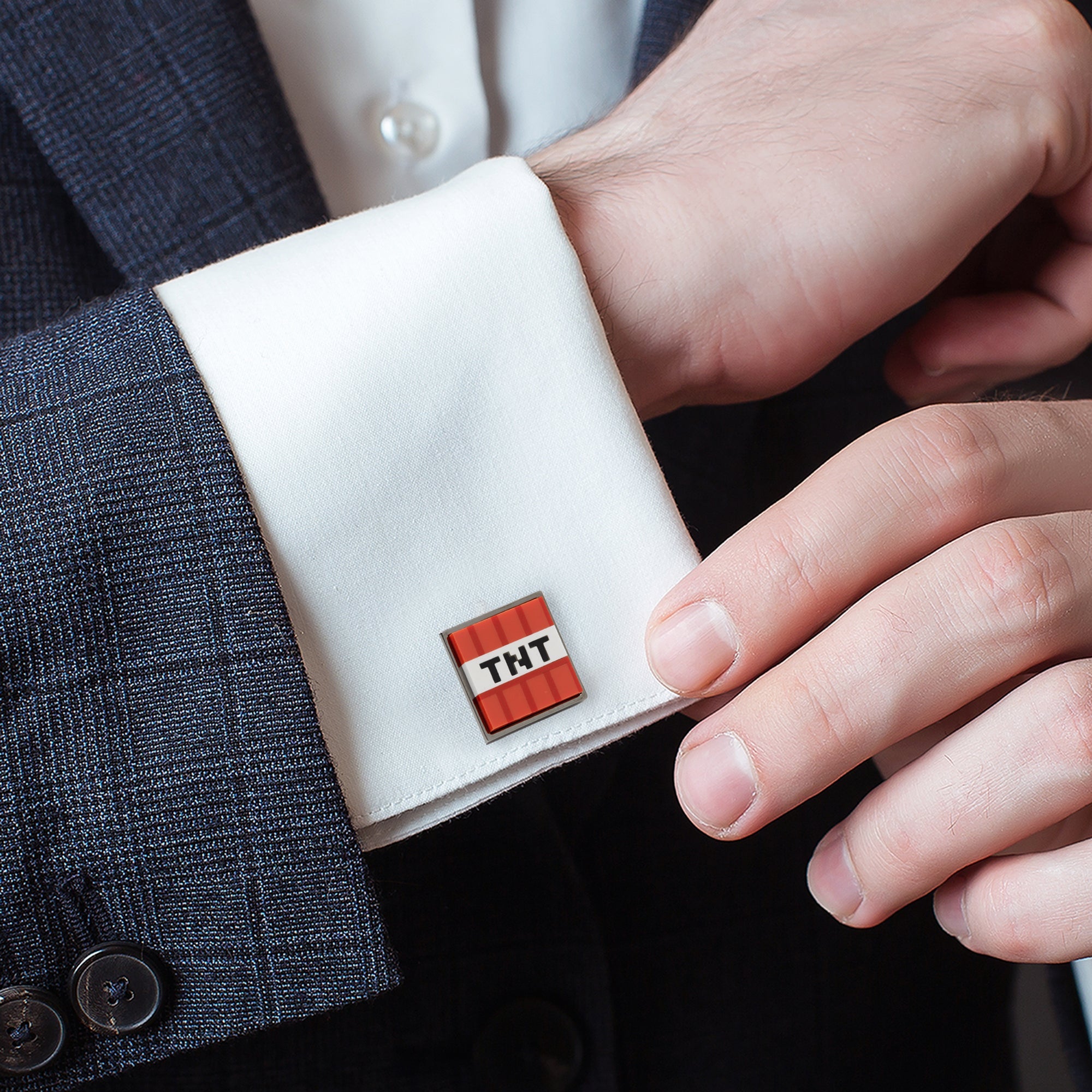 Minecraft Creeper and TNT Gunmetal Cufflinks by Cufflinks.com