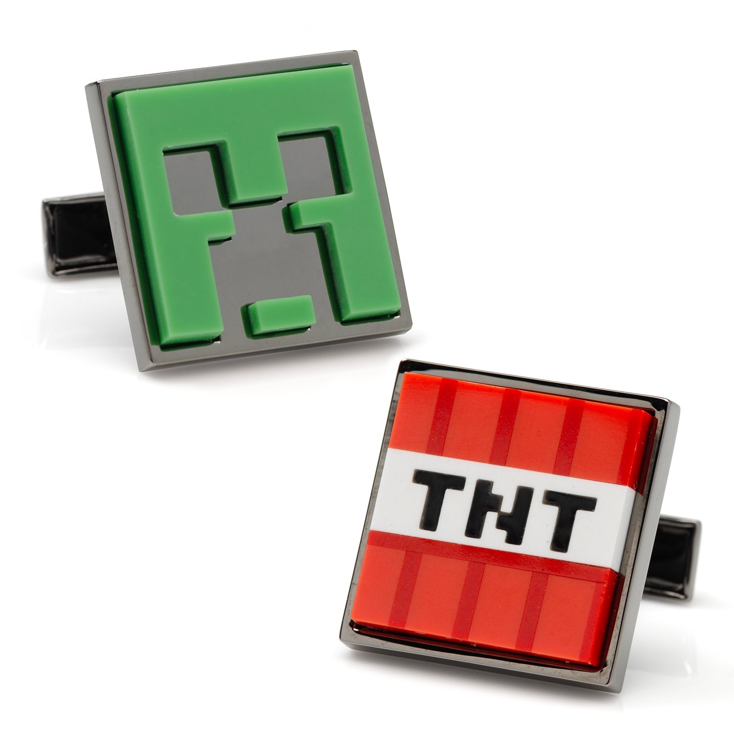 Minecraft Creeper and TNT Gunmetal Cufflinks by Cufflinks.com