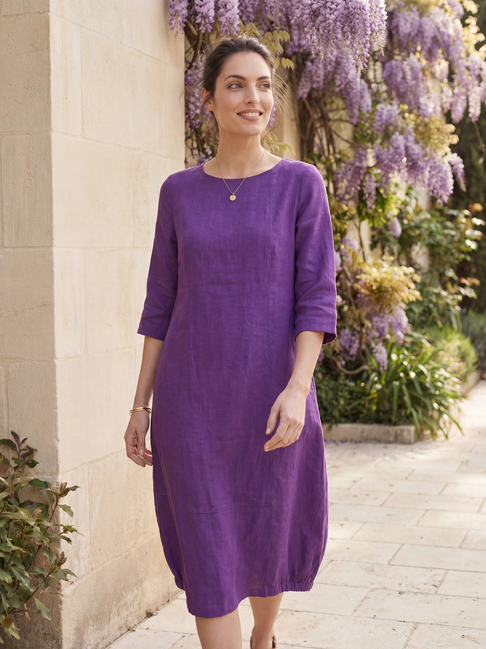100% Linen Collarless Mid-Length Dress SOFIA by LINTICO
