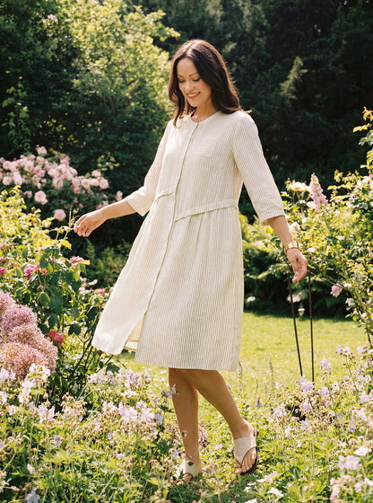 Linen-Lyocell Deconstructed Asymmetric Front Pleat Midi Dress EULALIE by LINTICO