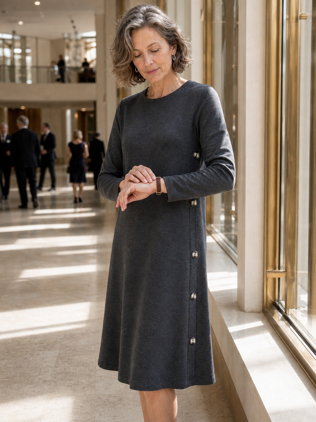 Lyocell Wool Side Button A-Line Knit Midi Dress MIRENA  DestGlow