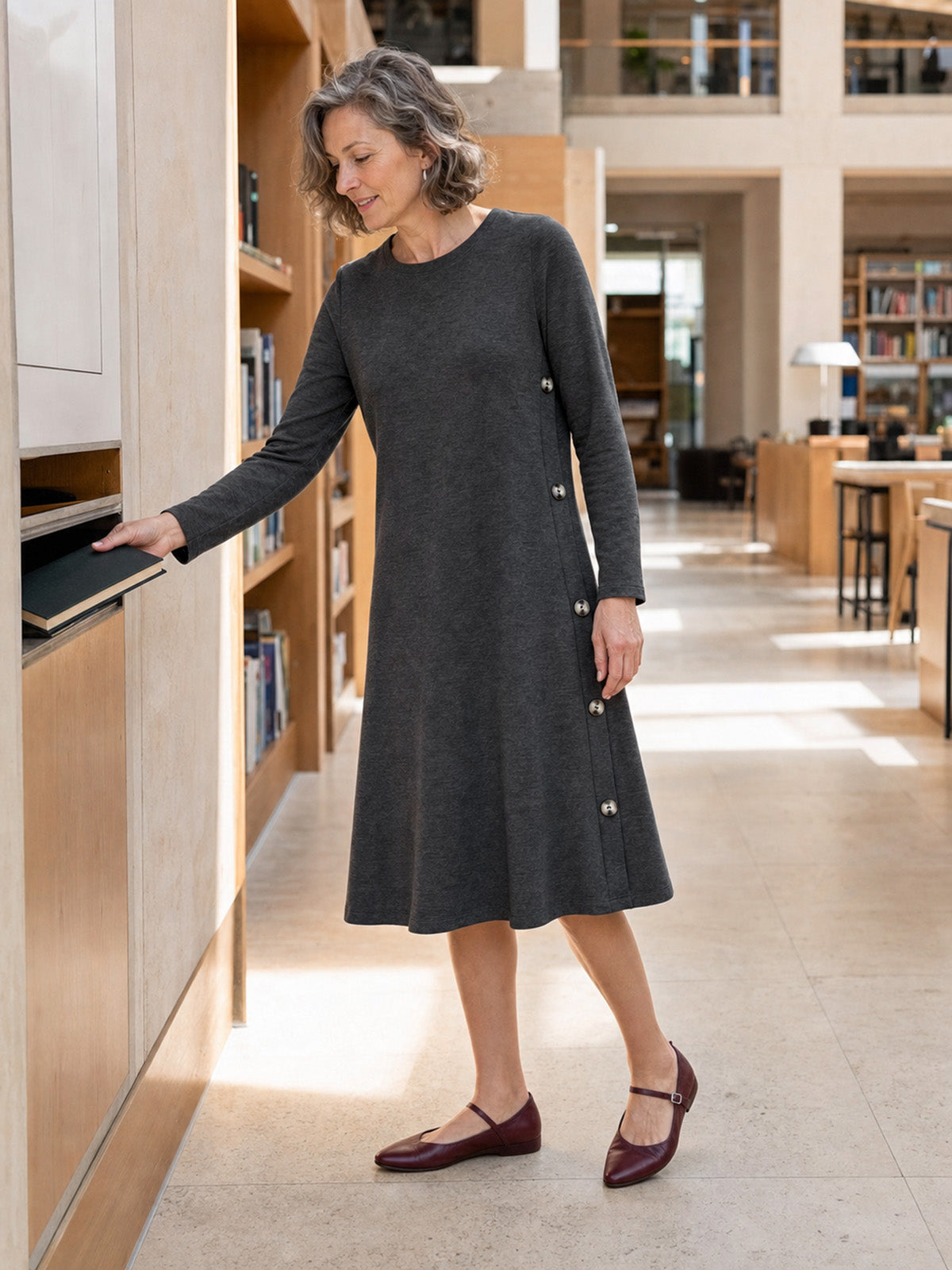 Lyocell Wool Side Button A-Line Knit Midi Dress MIRENA  DestGlow
