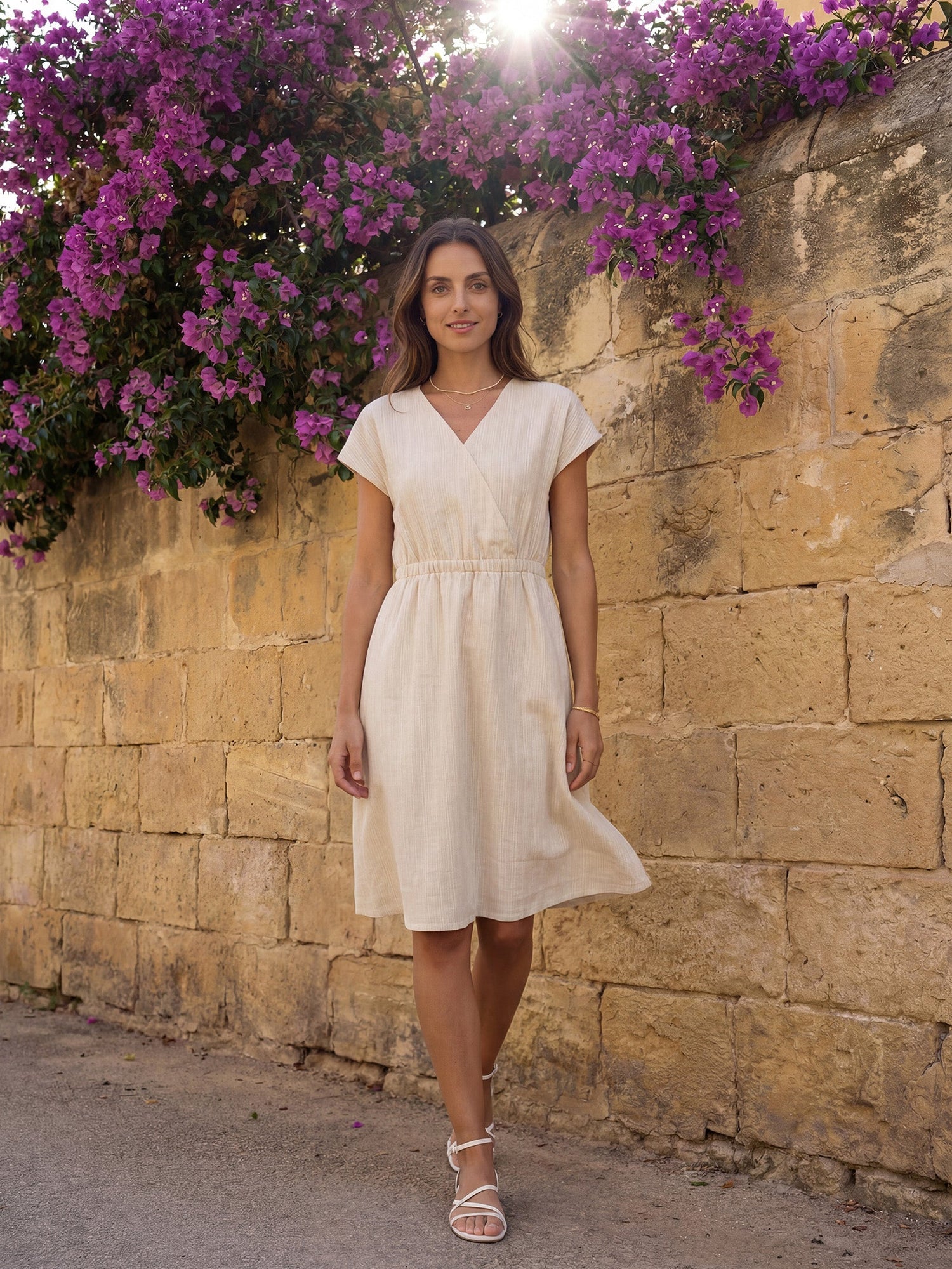100% Linen Striped Elastic-Waist Mini Dress ARIA by LINTICO