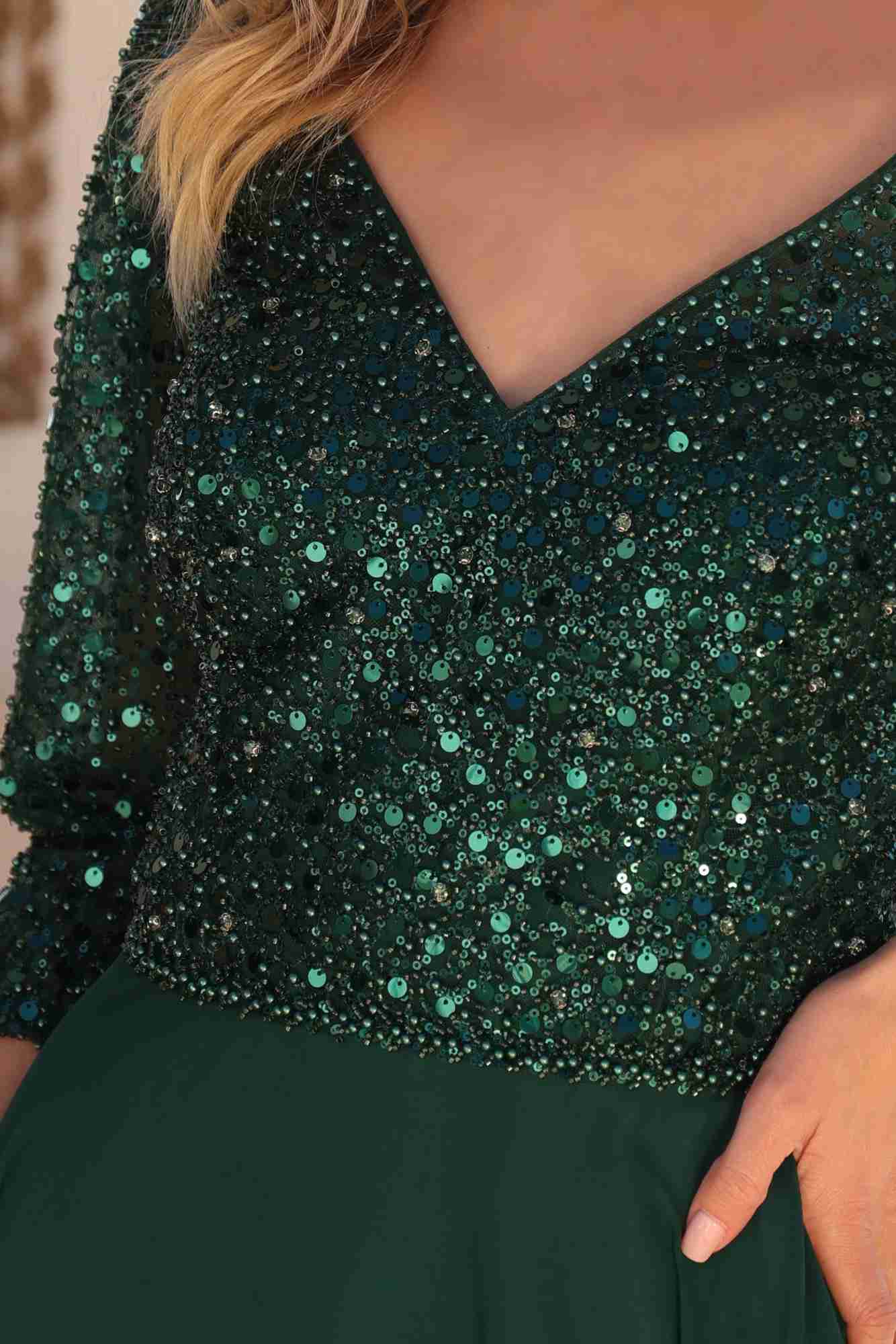Nox Anabel MF103 Long Sequin Bodice 3/4 Sleeve A-line Gown by DiscountDressShop