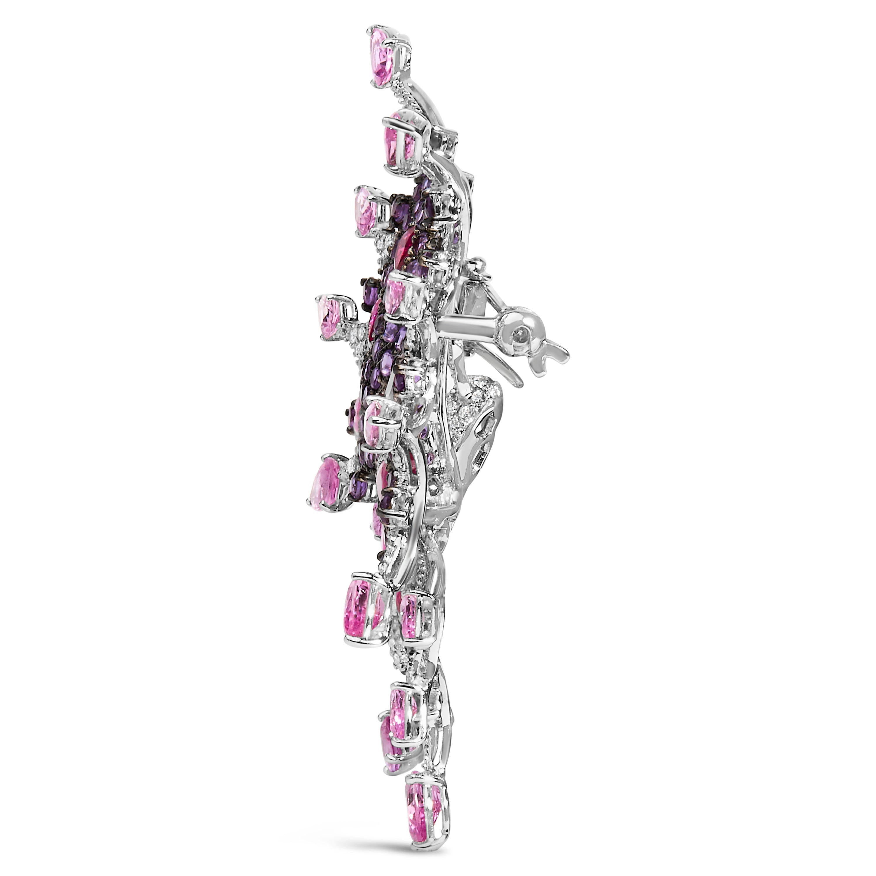 18K White Gold 1.00 Cttw Diamond, Ruby Sapphire, and Amethyst Mixed Gemstone Butterfly Brooch Pin (G-H Color, VS1-VS2 Clarity) by Bids.com