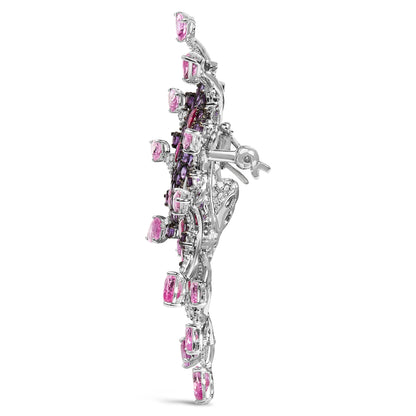 18K White Gold 1.00 Cttw Diamond, Ruby Sapphire, and Amethyst Mixed Gemstone Butterfly Brooch Pin (G-H Color, VS1-VS2 Clarity) by Bids.com