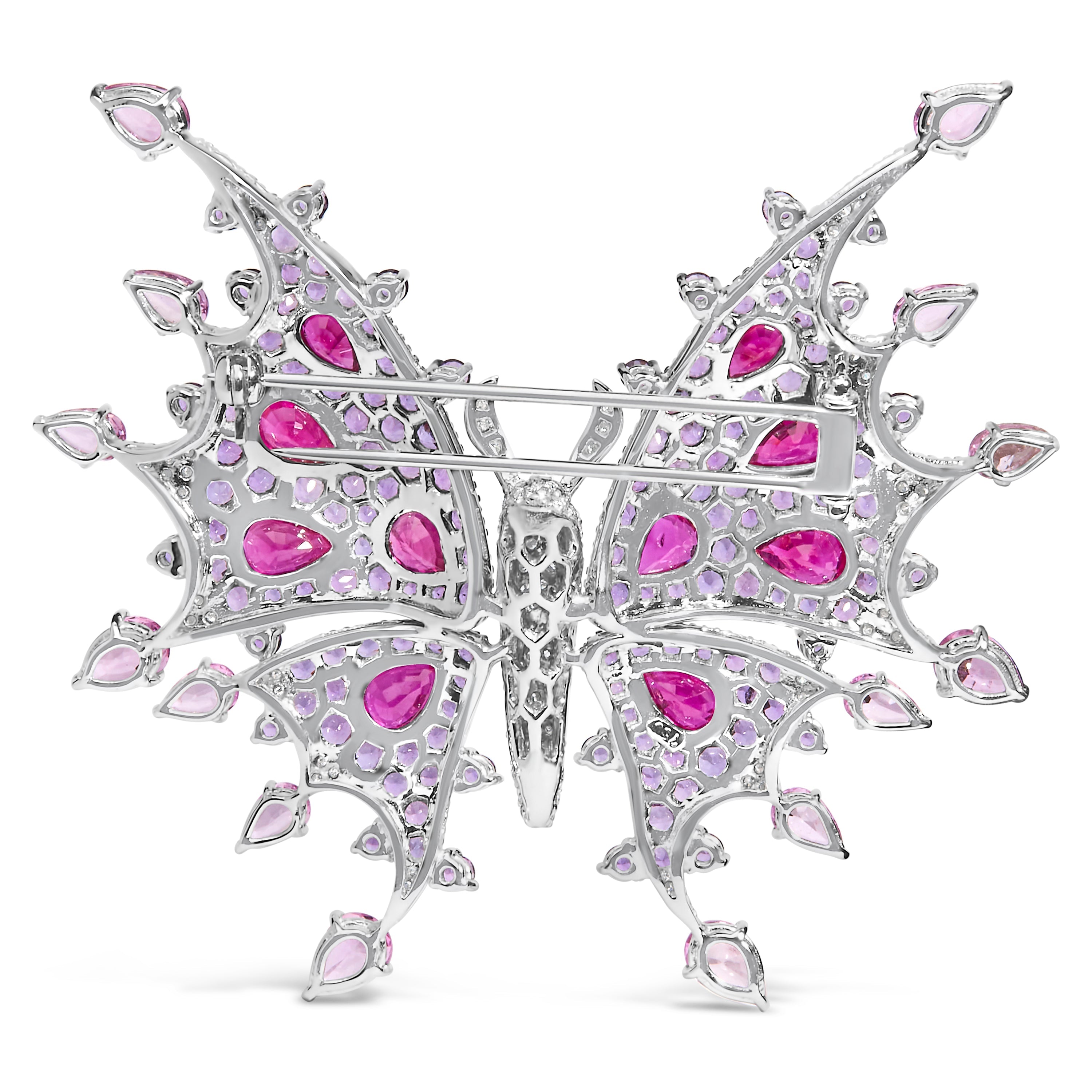 18K White Gold 1.00 Cttw Diamond, Ruby Sapphire, and Amethyst Mixed Gemstone Butterfly Brooch Pin (G-H Color, VS1-VS2 Clarity) by Bids.com