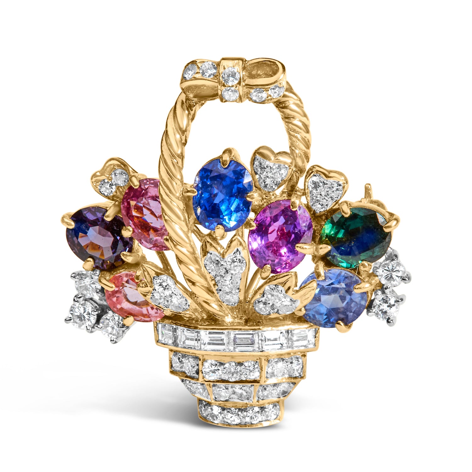 18K Yellow Gold 1 1/10 Cttw Diamond and Mixed Gemstone Floral Bouquet Pendant and Brooch Pin (G-H Color, VS1-VS2 Clarity) by Bids.com