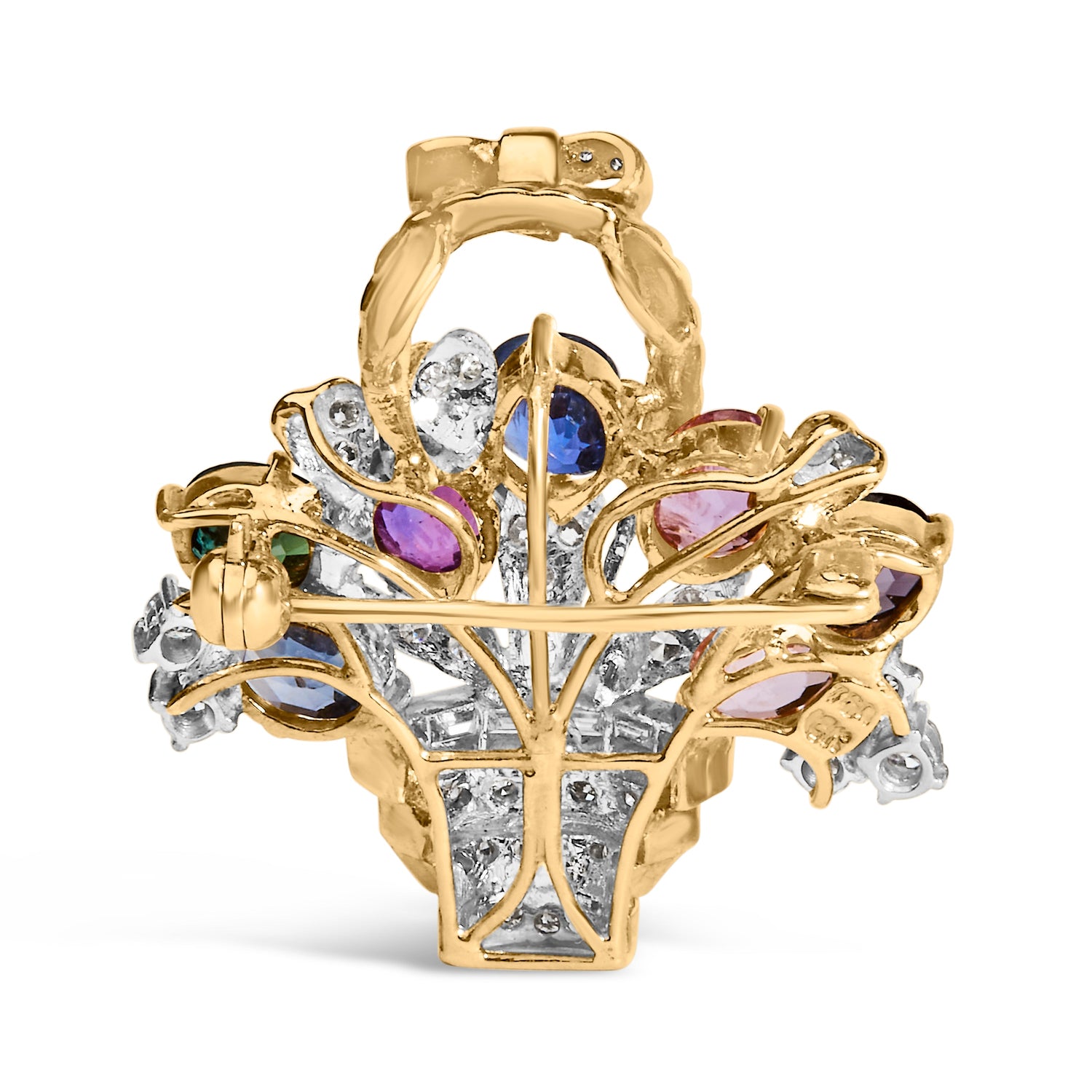 18K Yellow Gold 1 1/10 Cttw Diamond and Mixed Gemstone Floral Bouquet Pendant and Brooch Pin (G-H Color, VS1-VS2 Clarity) by Bids.com