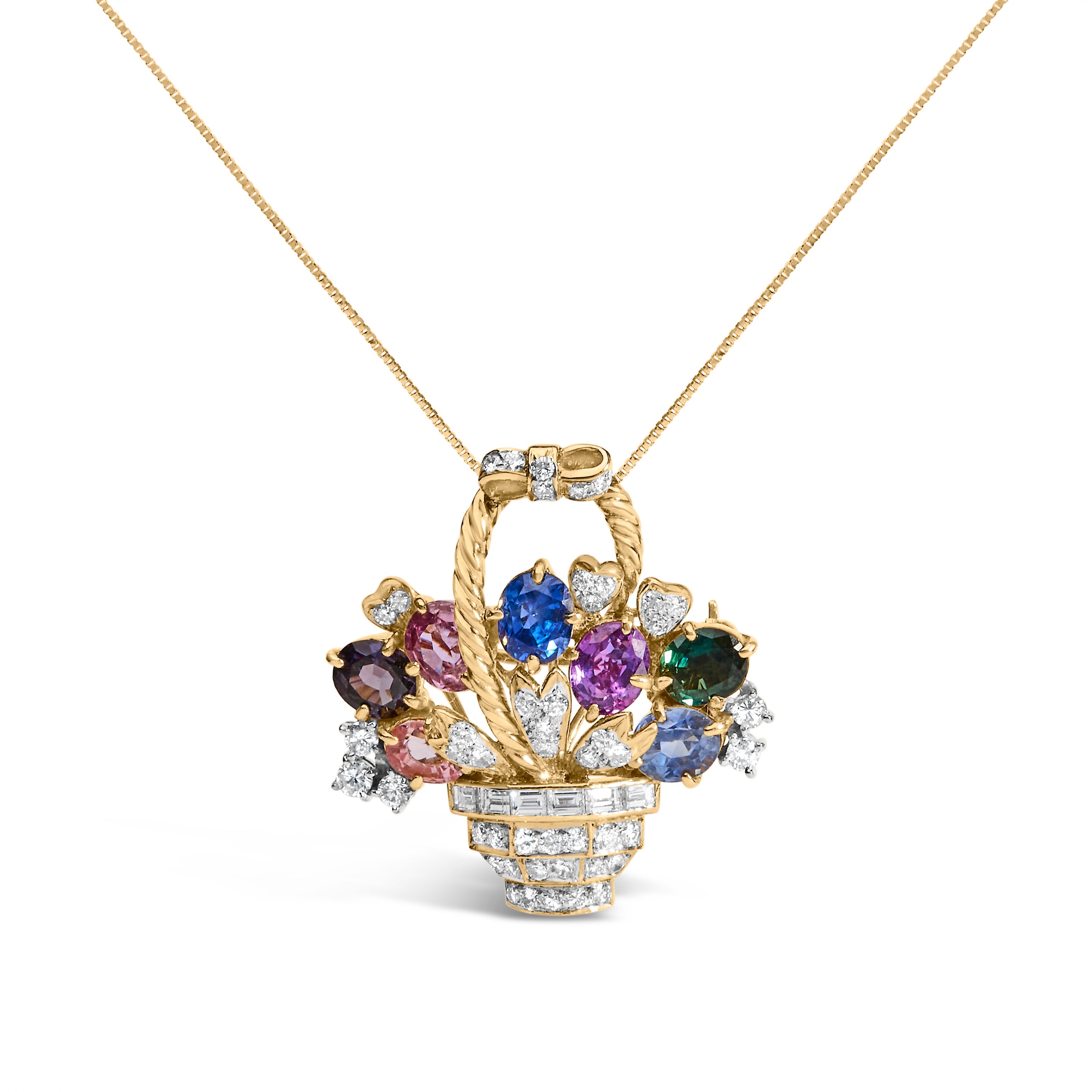 18K Yellow Gold 1 1/10 Cttw Diamond and Mixed Gemstone Floral Bouquet Pendant and Brooch Pin (G-H Color, VS1-VS2 Clarity) by Bids.com