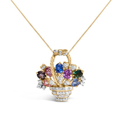 18K Yellow Gold 1 1/10 Cttw Diamond and Mixed Gemstone Floral Bouquet Pendant and Brooch Pin (G-H Color, VS1-VS2 Clarity) by Bids.com