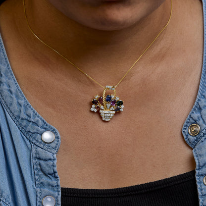 18K Yellow Gold 1 1/10 Cttw Diamond and Mixed Gemstone Floral Bouquet Pendant and Brooch Pin (G-H Color, VS1-VS2 Clarity) by Bids.com
