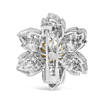 18K White Gold 2 3/4 Cttw Diamond and 12.5 MM Cultured Freshwater Pearl Floral Brooch Pin (G-H Color, VS1-VS2 Clarity) by Bids.com