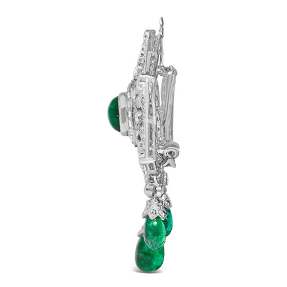 18K 2 3/4 Cttw Diamond and Emerald Dangle Art Deco Shield Brooch Pin Pendant (G-H Color, VS1-VS2 Clarity) CHAIN NOT INCLUDED by Bids.com