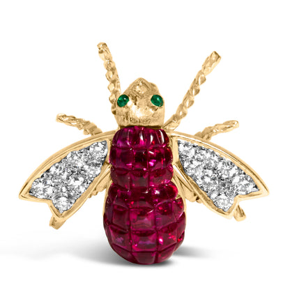 18K Yellow Gold 3/8 Cttw Diamond and 6 3/4 Cttw Red Ruby Bumblebee Brooch Pin (F-G Color, VS2-SI1 Clarity) by Bids.com