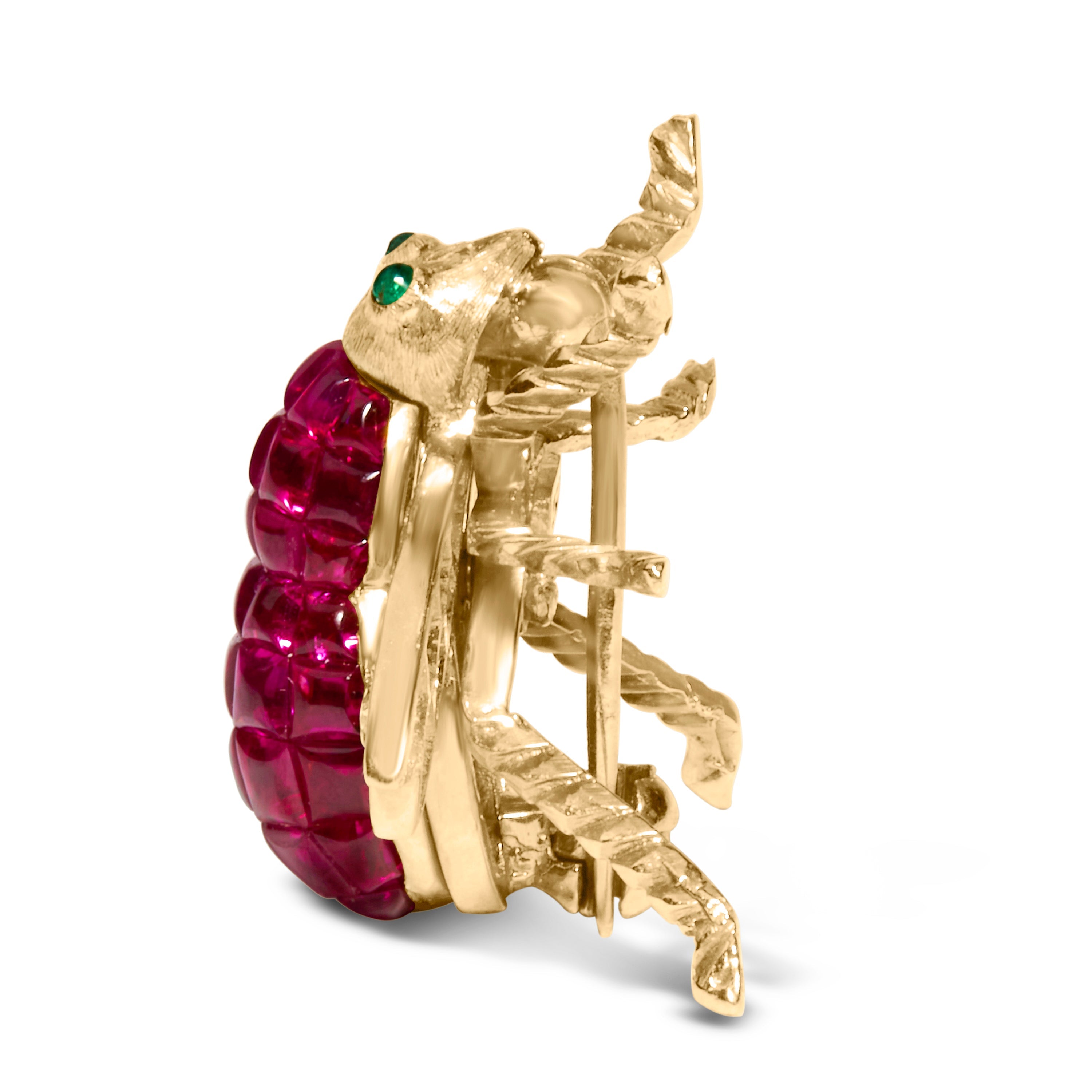 18K Yellow Gold 3/8 Cttw Diamond and 6 3/4 Cttw Red Ruby Bumblebee Brooch Pin (F-G Color, VS2-SI1 Clarity) by Bids.com
