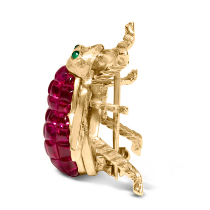 18K Yellow Gold 3/8 Cttw Diamond and 6 3/4 Cttw Red Ruby Bumblebee Brooch Pin (F-G Color, VS2-SI1 Clarity) by Bids.com