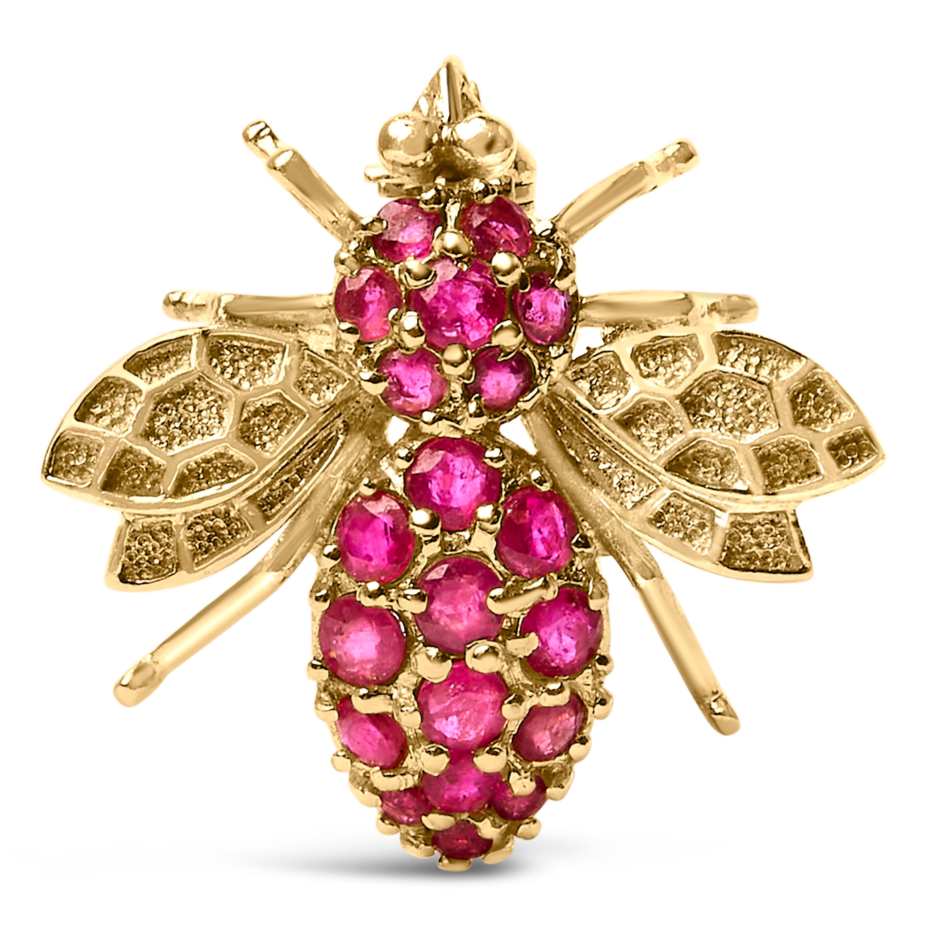14K Yellow Gold Red Ruby Bee Brooch Pin by Bids.com