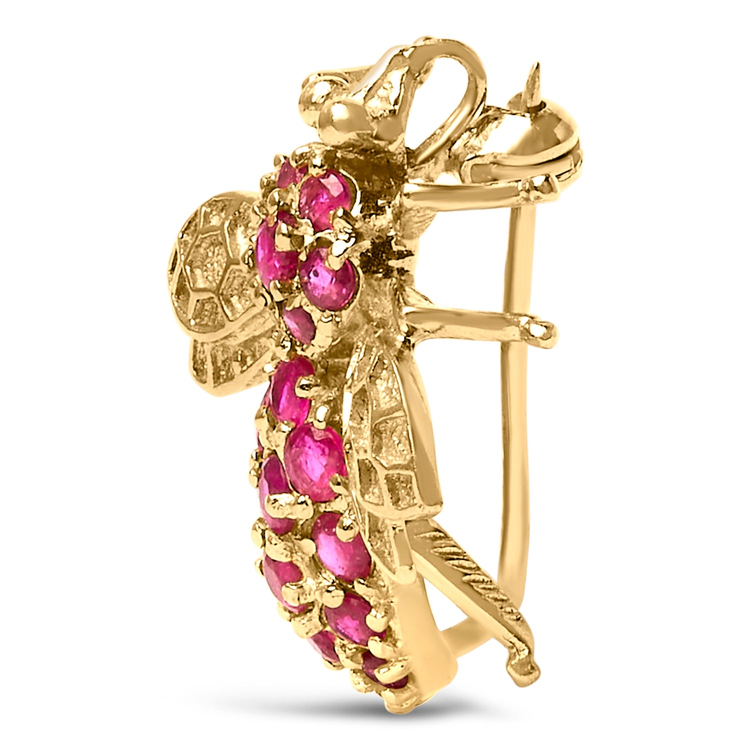 14K Yellow Gold Red Ruby Bee Brooch Pin by Bids.com