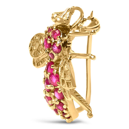 14K Yellow Gold Red Ruby Bee Brooch Pin by Bids.com